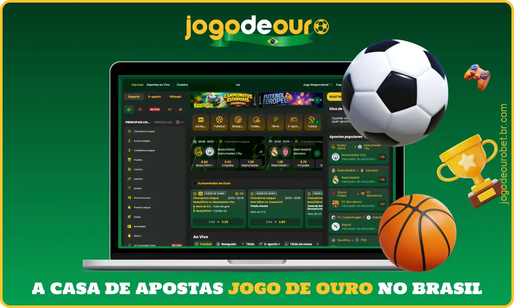 O site de apostas Jogo de Ouro, no Brasil, oferece mercados para futebol, basquete, eSports e muitos outros