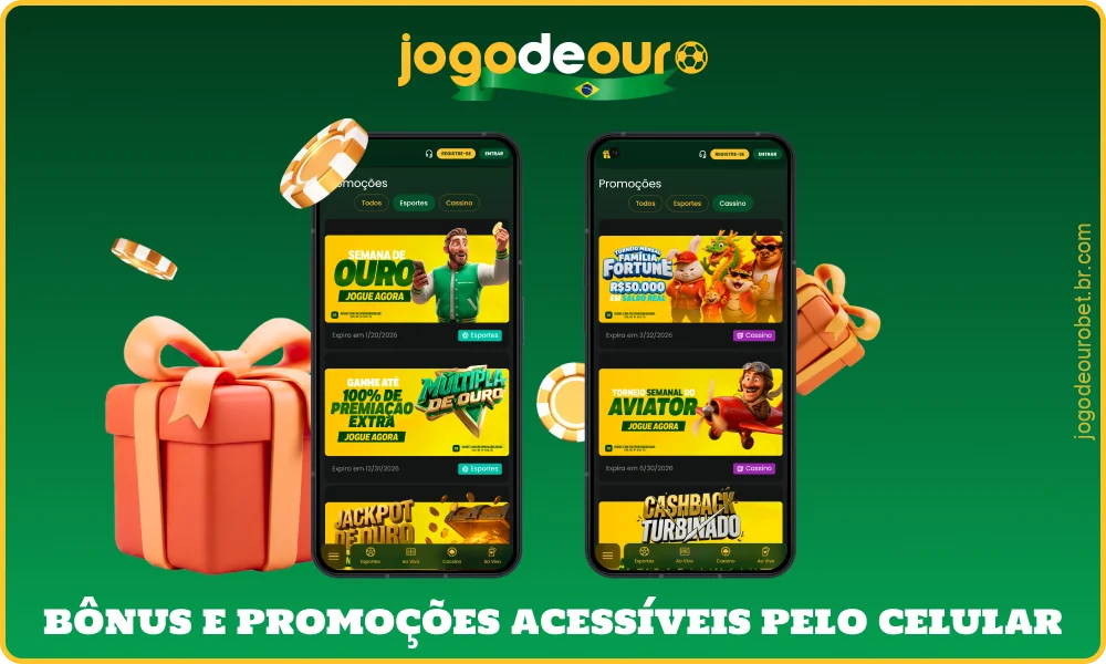 O Jogo de Ouro móvel oferece bônus e promoções para aumentar o saldo com fácil acesso e ativação