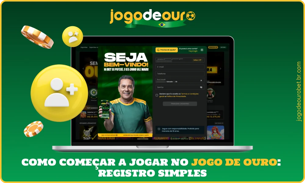 Para começar a jogar no Jogo de Ouro, os jogadores do Brasil precisam se cadastrar, confirmar a conta e fazer o primeiro depósito