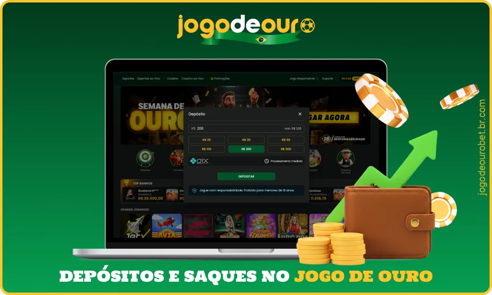 O Jogo de Ouro no Brasil oferece depósitos e saques rápidos e seguros, com pagamentos convenientes através do Pix