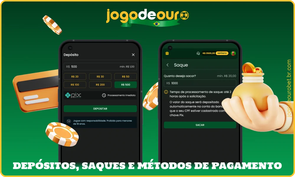 No aplicativo Jogo de Ouro, você pode recarregar sua conta rapidamente e sacar fundos através do Pix