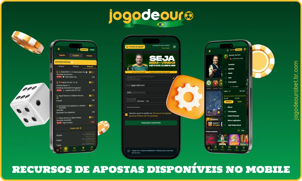 O aplicativo móvel Jogo de Ouro oferece todas as funções para apostas e jogos de cassino em qualquer lugar, assim como o site