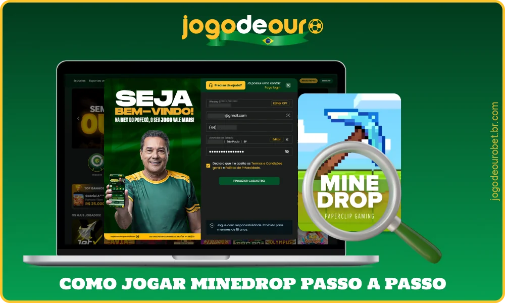 O jogo online MineDrop está disponível com dinheiro real após o registro no cassino Jogo de Ouro e o depósito na conta